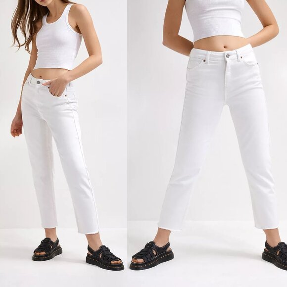 BDG Urban Outfitters White Pax High Rise Straight Leg Jean Fray Hem Size 29 x 32 - Picture 3 of 16